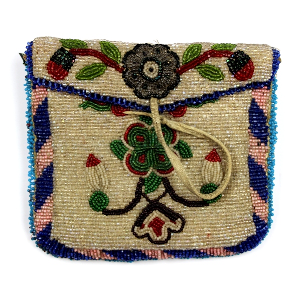 Native American beaded bag w/ mirror - 19th century