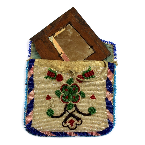 Native American beaded bag w/ mirror - 19th century