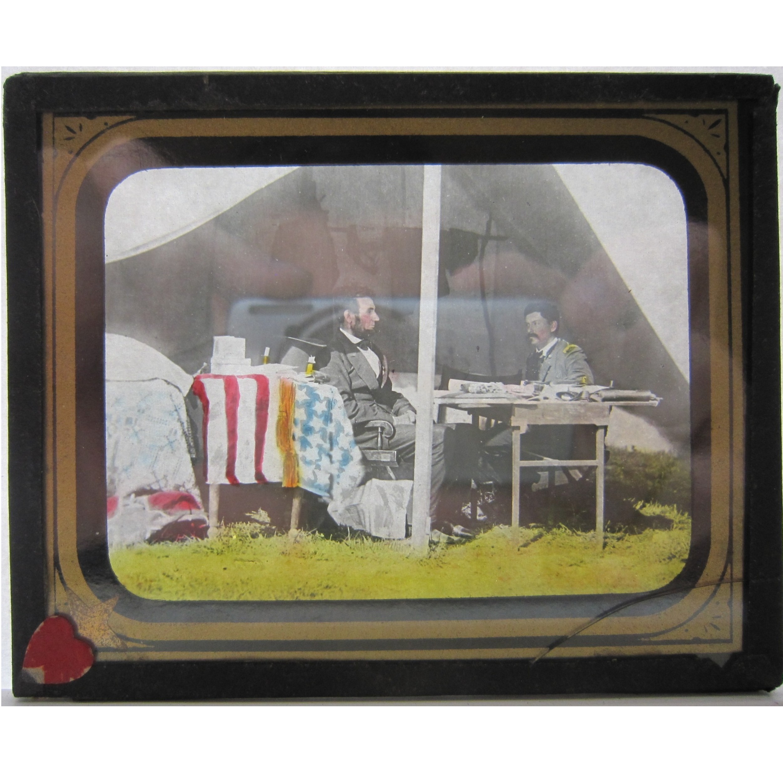 Glass slide of President Abraham Lincoln & Gen. McClellan in the general’s tent. Antietam, Maryland. October 3rd, 1862