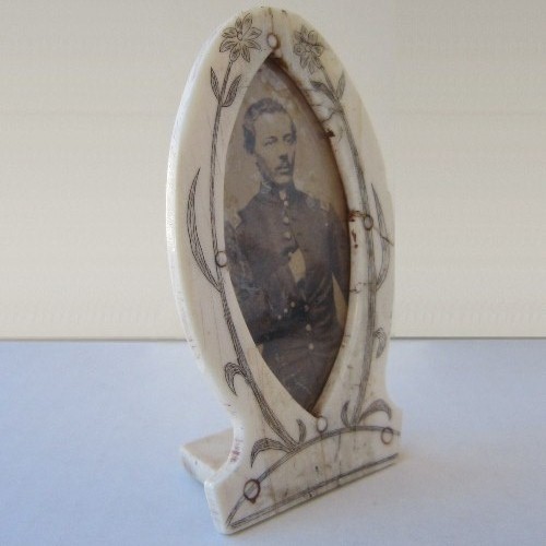 Confederate soldier albumen portrait in an ivory frame
