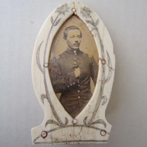 Confederate soldier albumen portrait in an ivory frame