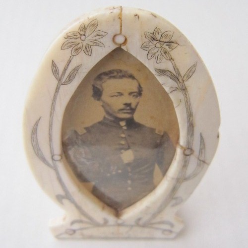 Confederate soldier albumen portrait in an ivory frame