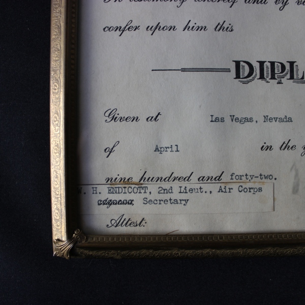 USAAF Training Center diploma w/ frame