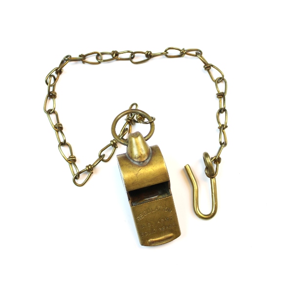 US Army regulation solid brass whistle w/ chain