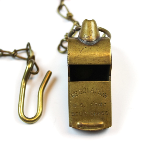 US Army regulation solid brass whistle w/ chain