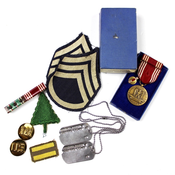 91st Infantry Division dog tags, ribbons, patch lot