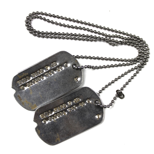 USAAF B-29 Flt. Eng. dog tags w/ beaded chain