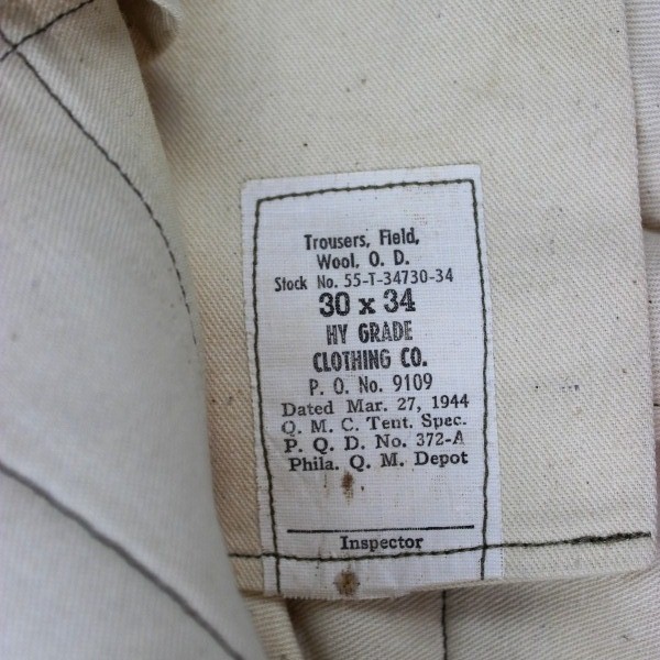 M1943 OD wool field trousers - W30 L34 - Dated 1944 - Mint