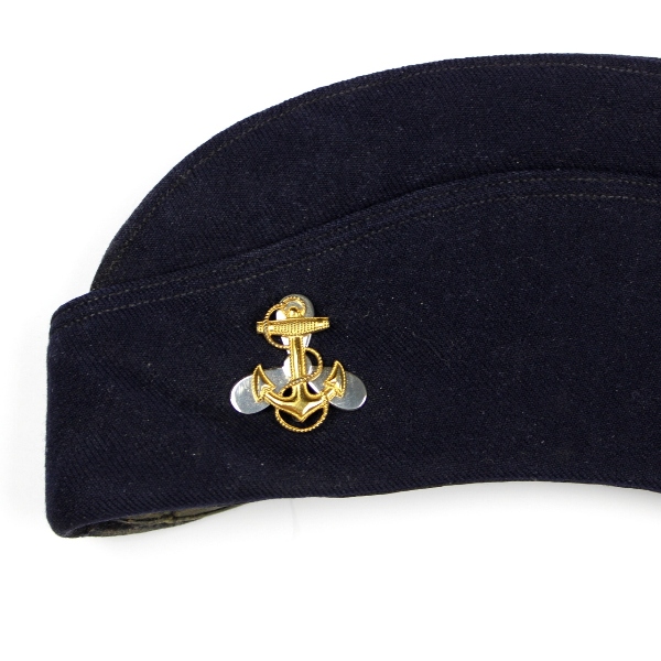 US Navy WAVES blue wool side cap w/ insignia