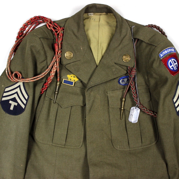 EM Ike dress jacket, side cap dog tag - 82nd Airborne Division